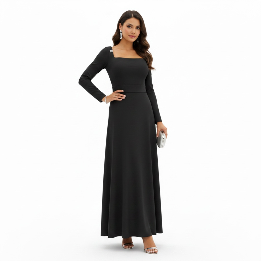 Elegant Women's Scoop Neck Ribbed Dress Maxi Women Outfit Fall Cloth For Women